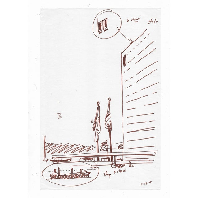 Robert Herrmann (1922-1996) Study of a Seattle building and a ship in the Puget Sound. Unsigned, dated August 19, 1978...