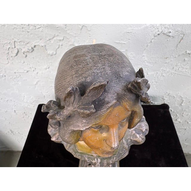 Gray Art Nouveau Polychrome Bust “Enid” of a Young Woman, European, C. 1900–1915 For Sale - Image 8 of 12