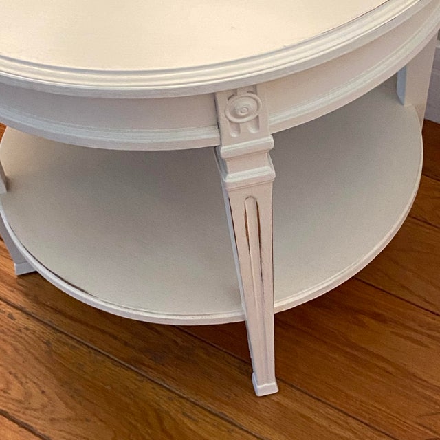 White Drexel Heritage Round White Side Table With Lower Shelf For Sale - Image 8 of 12