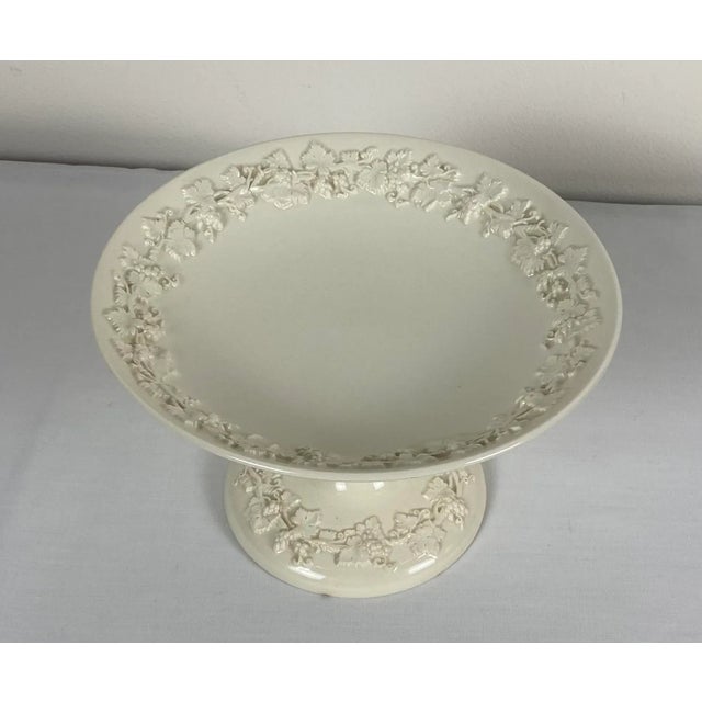 Mid 20th Century Mid 20th Century Cream Wedgwood Queens Ware Footed Compote Embossed With Grapes For Sale - Image 5 of 9
