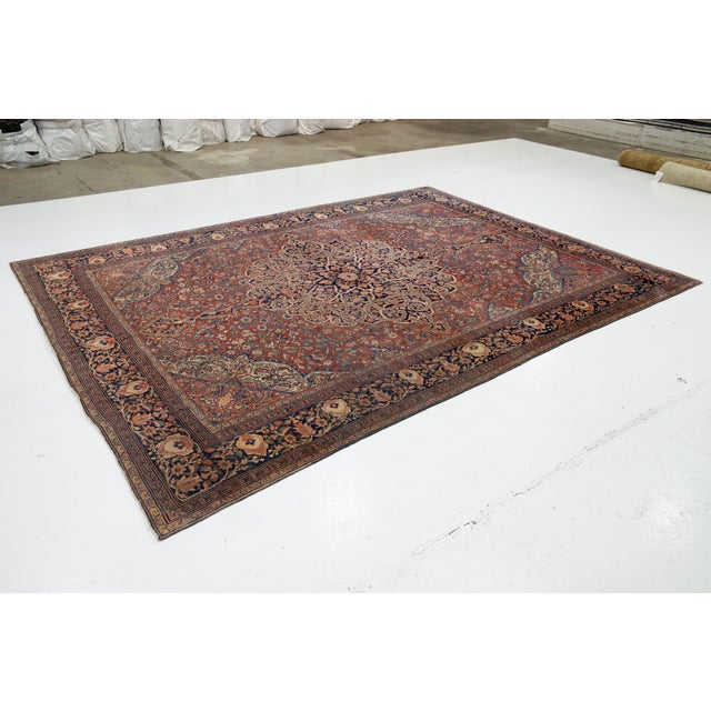 1880s Antique Persian Farahan Rust Wool Rug Handmade With Allover Design For Sale - Image 4 of 10