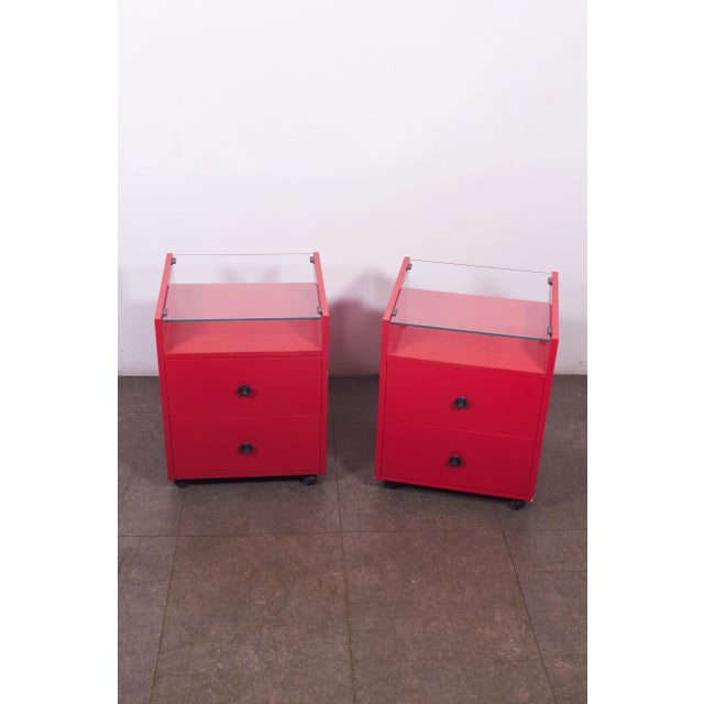 Red Bedside Tables by Carlo De Carli for Sormani, 1970s, Set of 2, in Very Good conditions. Designed 1960 to 1969 I have...