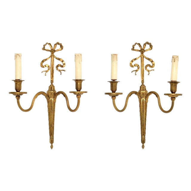Vintage Gilt Bronze Wall Lights, 1920, Set of 2 For Sale