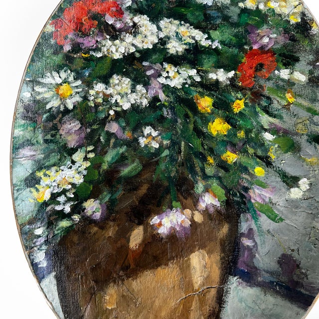 "Meadow Flowers in Brown Vase" Contemporary Installation of Ceramic Plates and Oil on Canvas - Set of 7 For Sale - Image 12 of 15