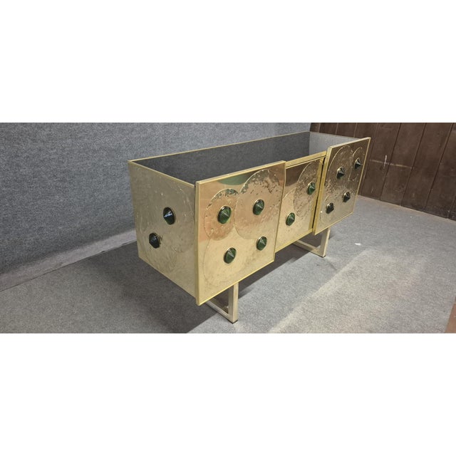 Brass and Black Glass Sideboard with Murano Jewels from Justfurnituress SRL For Sale - Image 4 of 15