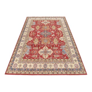 Kazak Rug 10′ X 13’9” Red Wool Tribal Hand-Knotted Oriental Carpet For Sale