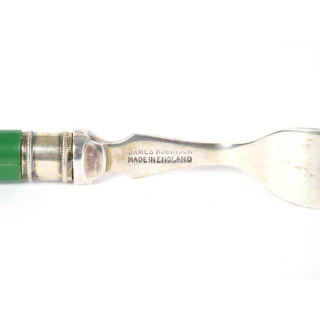 English Sheffield Fish Cutlery Service Green Handles in Original Fitted Box For Sale In New York - Image 6 of 11