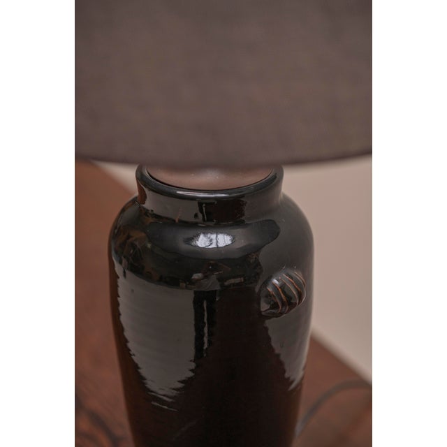 Metal French Black Glazed Ceramic Table Lamp, 1970s For Sale - Image 7 of 10