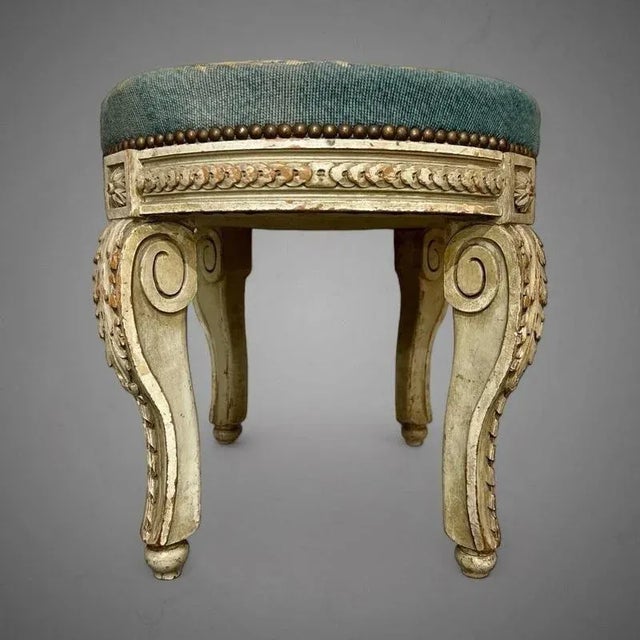 Wood 19th Century Louis XV Lacquered Wooden Stool For Sale - Image 7 of 9