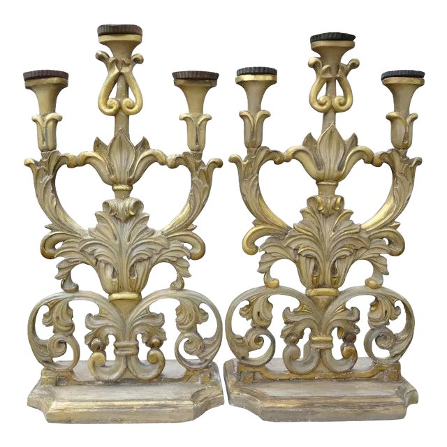 Large Italian Baroque Giltwood Altar Candelabra-Pair For Sale