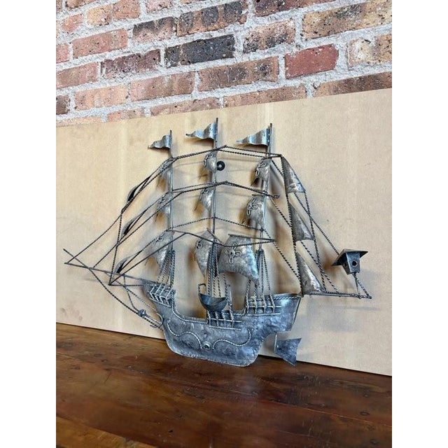 Brutalist Vintage Brutalist Welded Metal Sailing Ship Wall Sculpture Mid Century For Sale - Image 3 of 17