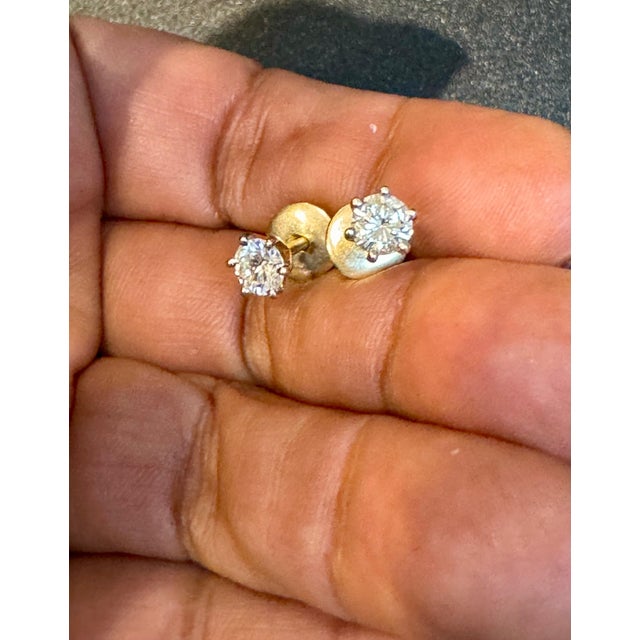 1.0 Carat Diamond Solitaire Stud Earrings 6 Prongs Screw Back 14 Kt Yellow Gold For Sale - Image 18 of 18