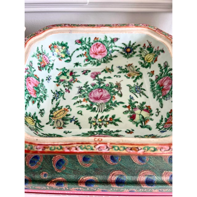 A stunning antique Chinese Rose Medallion covered tureen, hand-painted in exquisite detail with alternating courtly scenes...