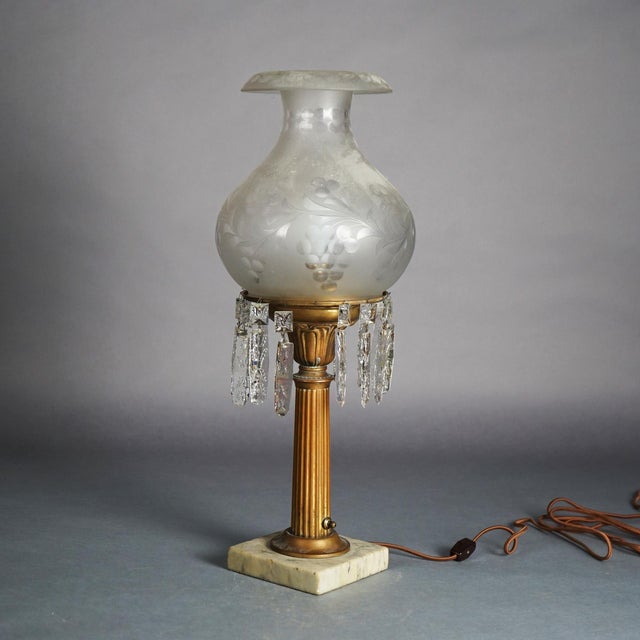 Antique Argand Sinumbra Bronze & Brass Solar Lamp with Opalescent Glass Shade For Sale - Image 10 of 12