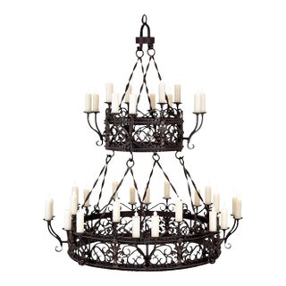 Vintage Extra Large 36 Light Tuscan Iron Chandelier From Ashore Lighting For Sale