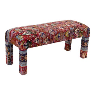 Parsons Bench Upholstered in a Vintage Textile, 45" W For Sale