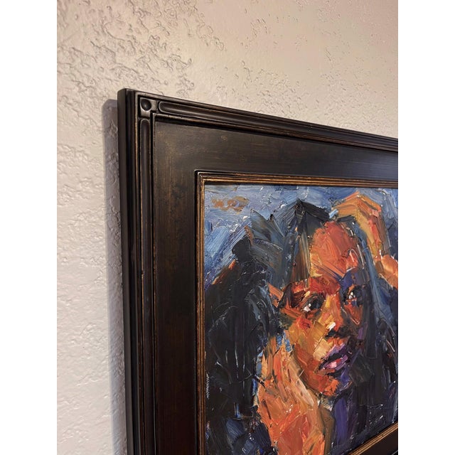 Contemporary Constantly Waiting by Clyde Steadman | Oil Painting of a woman with hands on her face For Sale - Image 3 of 3