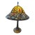 Late 20th Century Art Nouveau Style Stained Glass Table Lamp With Floral Shade & Cast Leaf Base For Sale