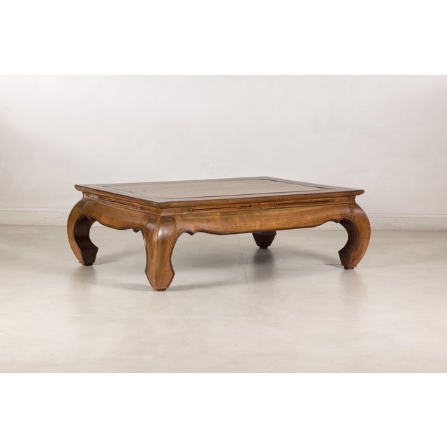 Chinese Vintage Chinese Low Kang Two-Tone Elm Coffee Table with Curved Legs For Sale - Image 3 of 18