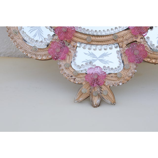 Excepetional Vintage Pink Murano Glass Wall Mirror For Sale - Image 4 of 13