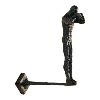 Brutalist Nude Man With Binoculars Standing on Cliff Bronze Wall Sculpture by Global Views For Sale