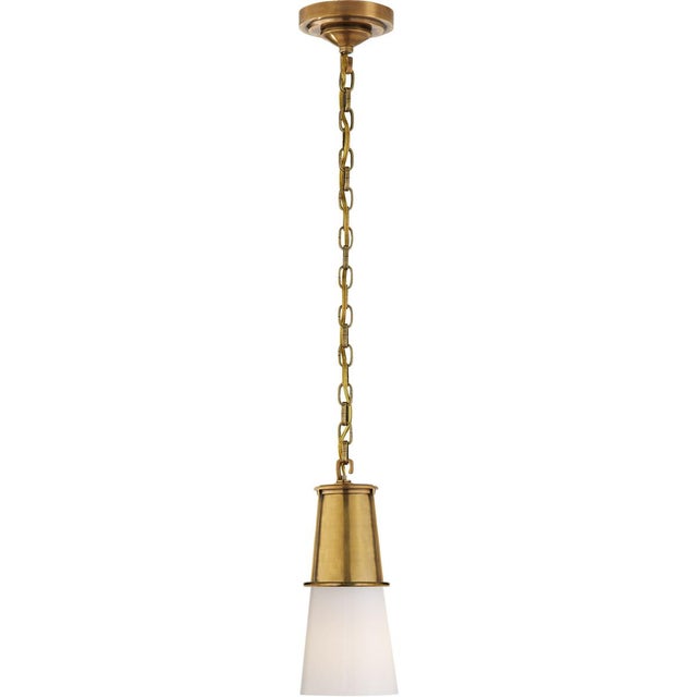 Robinson Small Pendant in Hand-Rubbed Antique Brass with White Glass Designer: Thomas O'Brien Canopy: 4.5" Round Mounting:...