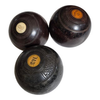 Three Antique Lignum Vitae Lawn Bowling Balls For Sale