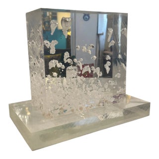 Solid Lucite Block Sculpture For Sale