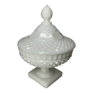 Westmoreland White Milk Glass English Hobnail Pedestal Candy Dish For Sale