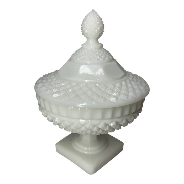 Westmoreland White Milk Glass English Hobnail Pedestal Candy Dish For Sale