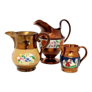 Collection of Copper Lustre Pitchers, Set of 3 For Sale