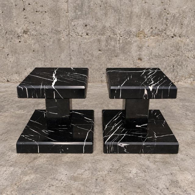 2000 - 2009 Minimalist Black Nero Marquina Marble Column, Set of 2 For Sale - Image 5 of 6