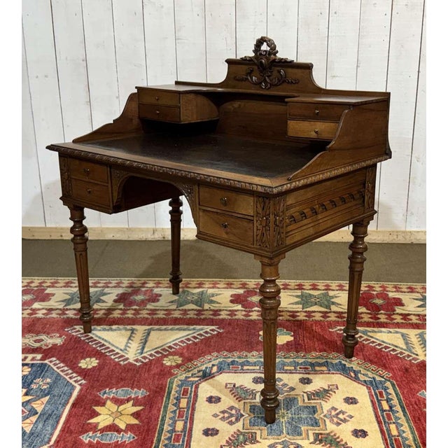 Antique Louis XVI Style Desk in Walnut with Leather Top, 1800s For Sale - Image 17 of 18