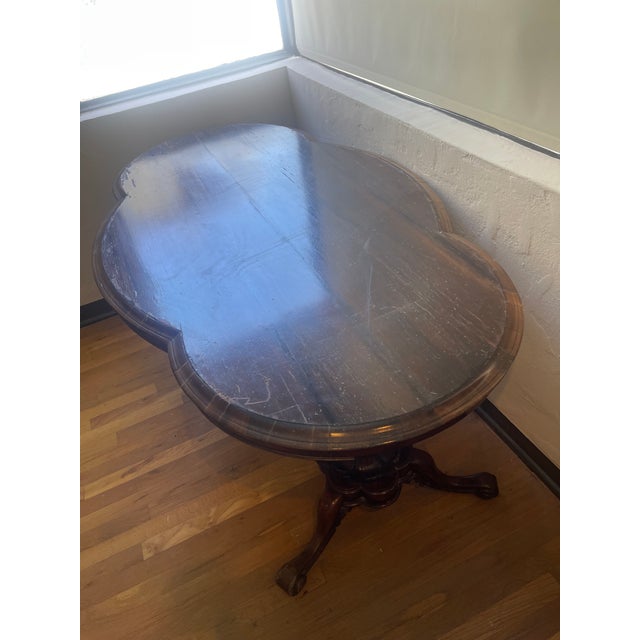 Mid-Century Modern 1980s Clover Leaf Pedestal Table in Dark Wood For Sale - Image 3 of 15