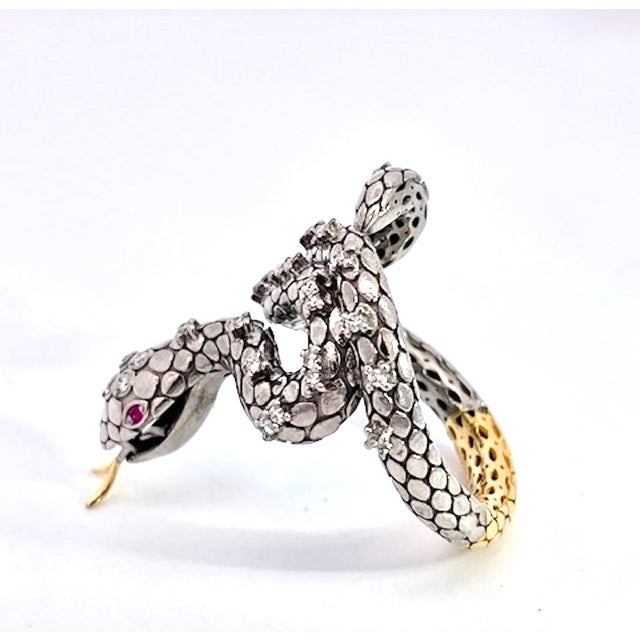 1980s Snake Ring Silver and Gold Diamond Studded For Sale - Image 10 of 11