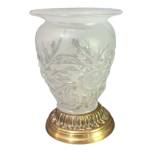 Vintage Frosted Glass Thistle Ornate Base Vase Nightlight Boudoir Table Lamp