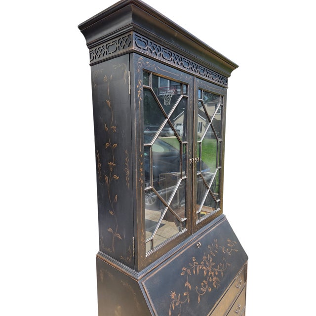 Wood 1990s Ethan Allen Newport Liliana Secretary Writing Desk Hutch Display Chinoiserie For Sale - Image 7 of 15