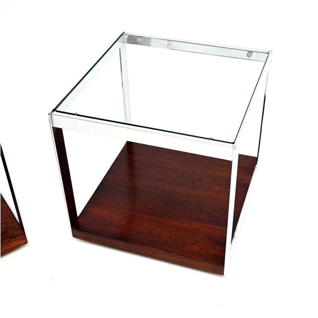 1970s Vintage Glass and Chrome Side Tables attributed to Merrow Associates, 1970, Set of 2 For Sale - Image 5 of 11