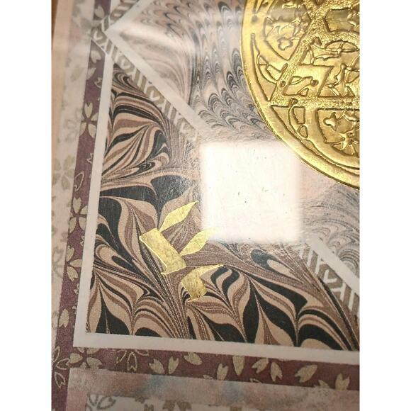 1960s Exotic 3d Foil Watercolor Art Star of David Artist Signed Framed Gold Handpainted For Sale - Image 9 of 16