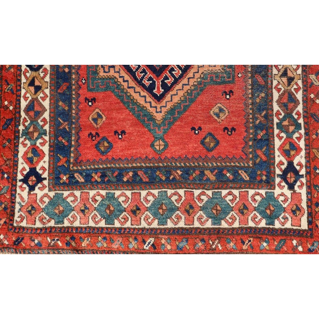 Burnt Orange Antique Northwest Persian Runner With Geometric Medallions and Bold Colors 3'4"x9'9" For Sale - Image 8 of 11
