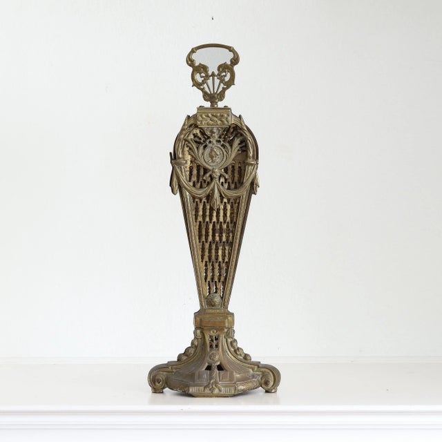 Vintage Peacock Fan Fireplace Screen With Victorian Cameo For Sale In Austin - Image 6 of 8