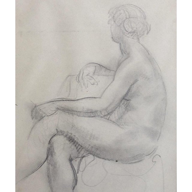 Modern Guillaume Dulac, Portrait of Seated Nude, 1920s, Pencil on Paper For Sale - Image 3 of 9