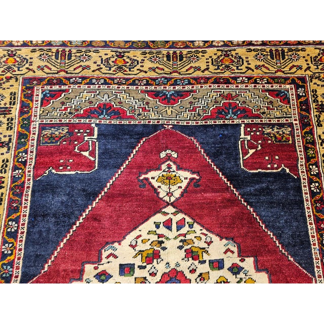 Vintage Turkish Oushak Area Rug, Hand-Knotted Geometric, Navy & Red, 6' x 9' For Sale - Image 16 of 17