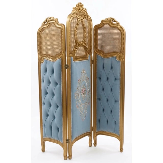 Vintage French Louis XV Style Three-Panel Screen in Gold Leaf Room Divider For Sale - Image 4 of 4