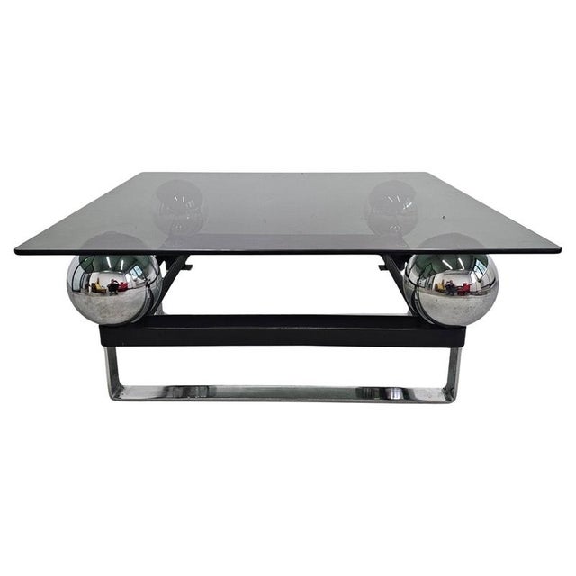 Vintage French Table in Chrome Plated Steel and Tinted Glass, 1970s For Sale - Image 13 of 13