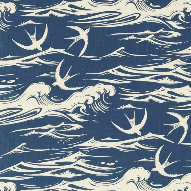 Sanderson Swallows at Sea Fabric in Navy - a Sample For Sale
