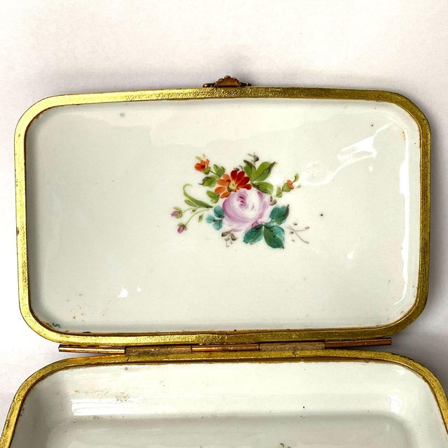 19th Century French Signed Sevres Style Hand Painted Parcel Gilt Porcelain Dresser Box For Sale - Image 9 of 12