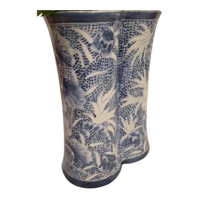 Vintage Maitland Smith Ceramic Blue and White Double Vase