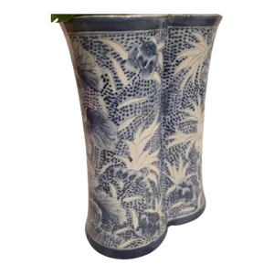Vintage Maitland Smith Ceramic Blue and White Double Vase