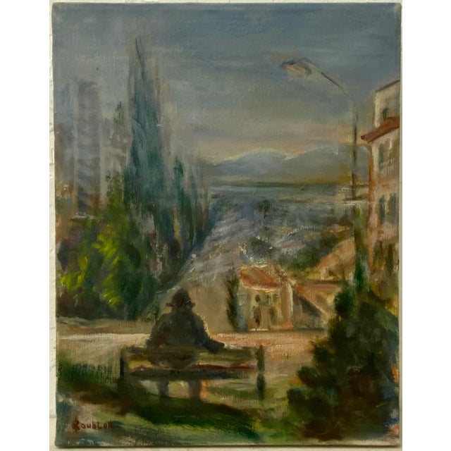 Gray Irina Roublon Belotelkin "View From Pacific Heights" Original Painting c.1960 For Sale - Image 8 of 8